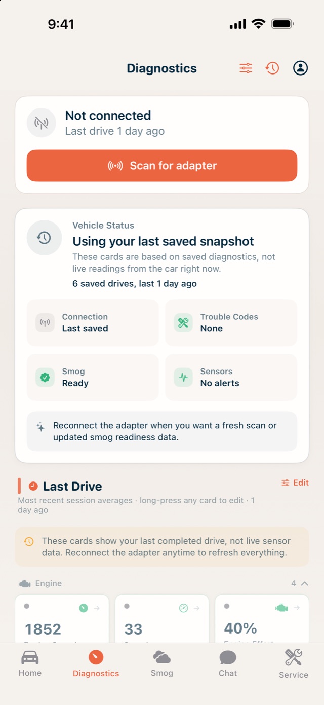 Diagnostics with saved readings