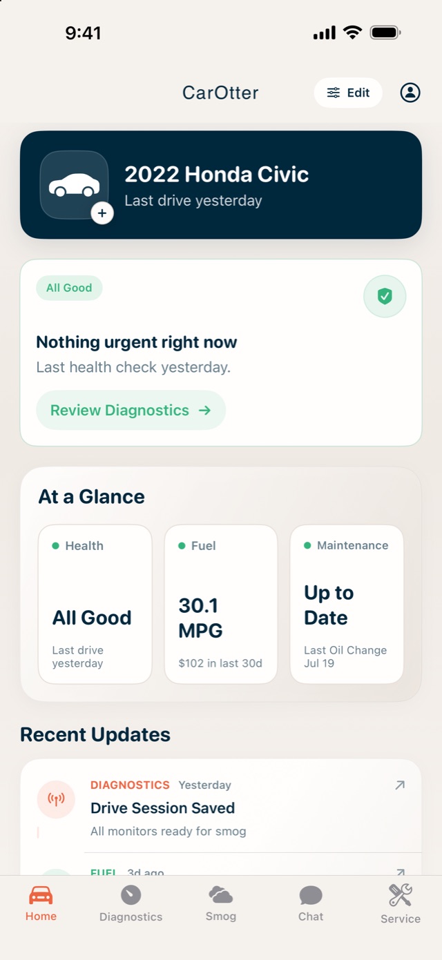 Home: your garage, health, fuel and maintenance at a glance